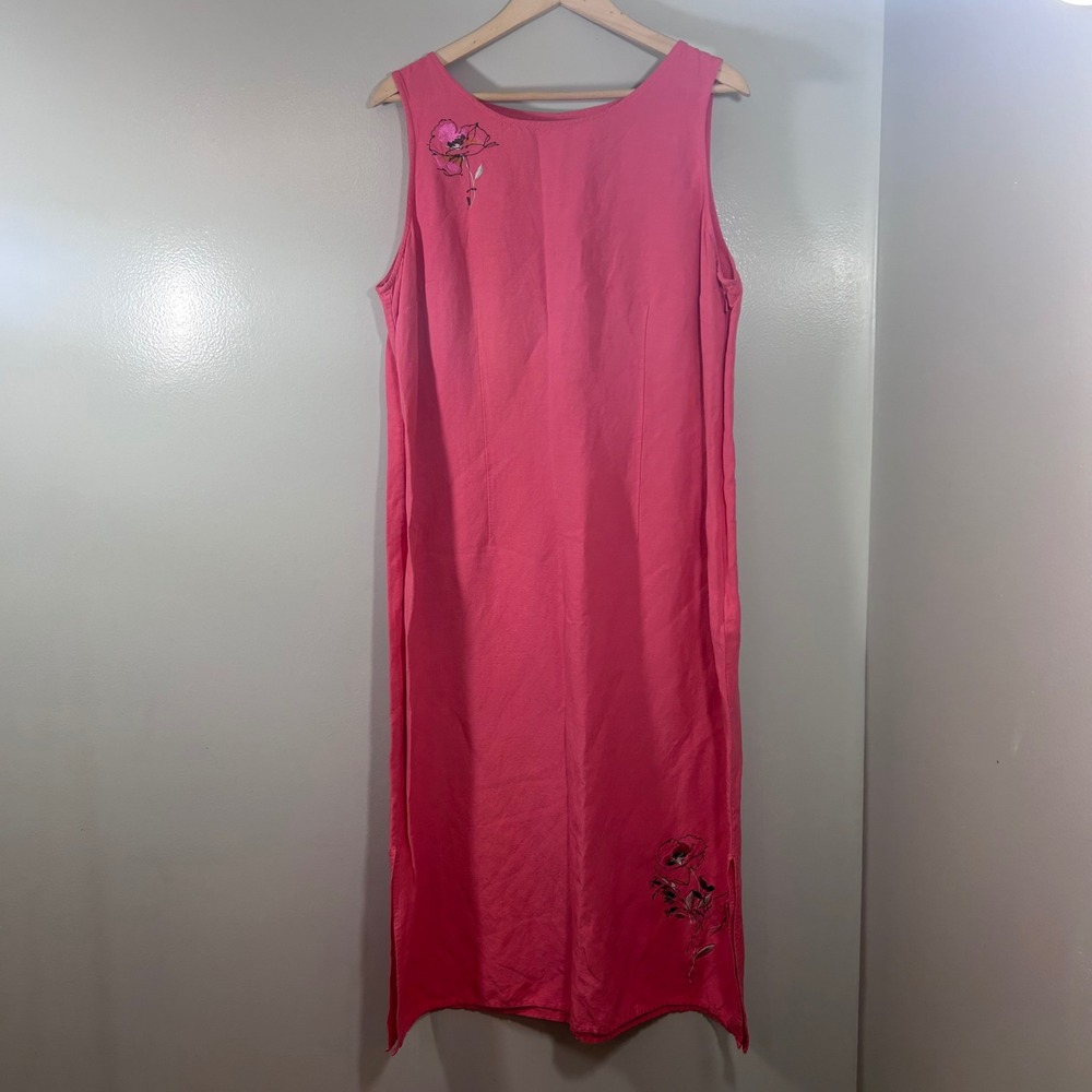 CJ Banks Pink Linen Blend Embroidered Sleeveless Midi Shift Dress Plus Size 16W